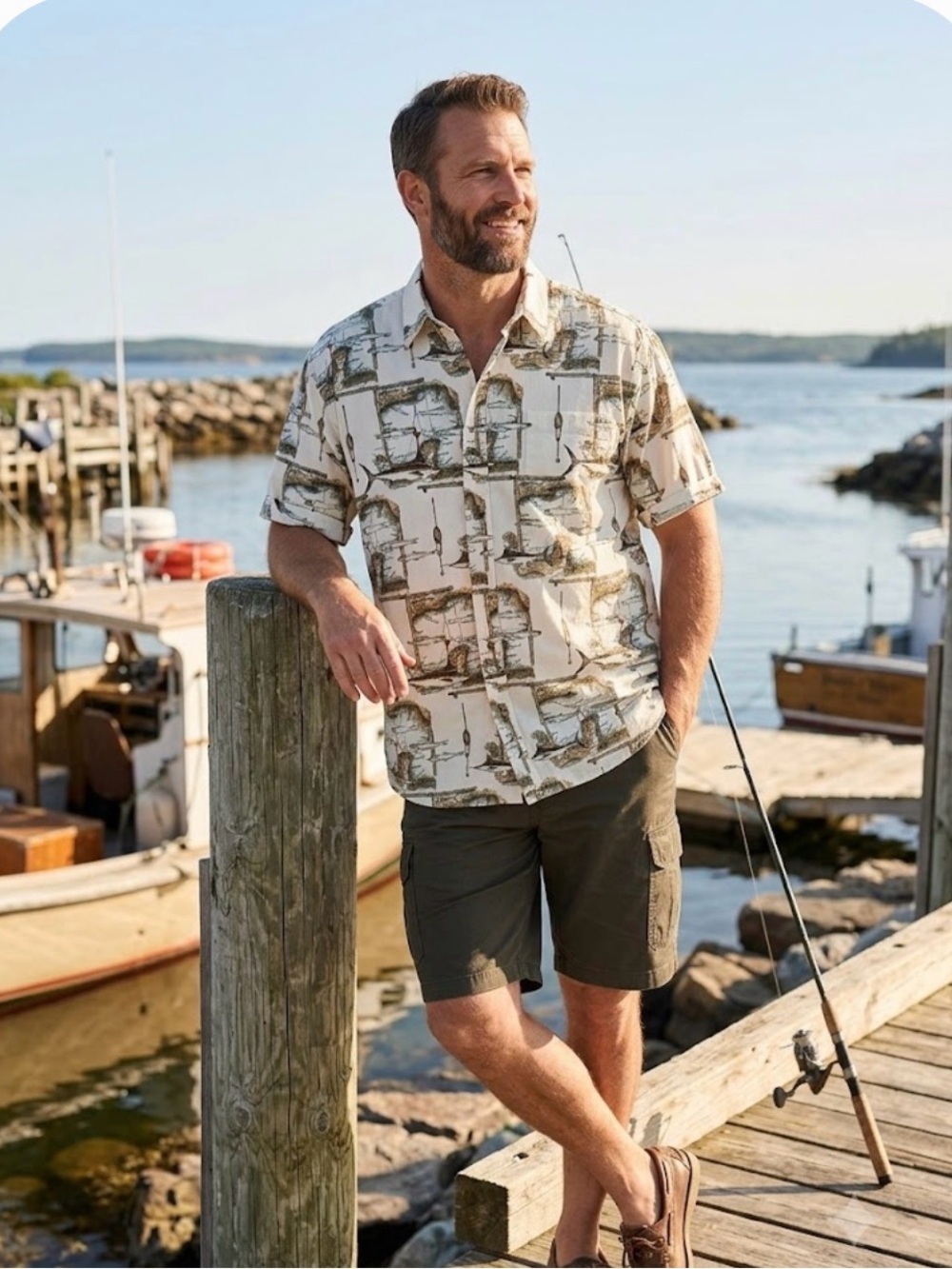 2for$15🌸-Monte Carlo Men’s Vintage Style Fishing Map Print Short Sleeve Shirt